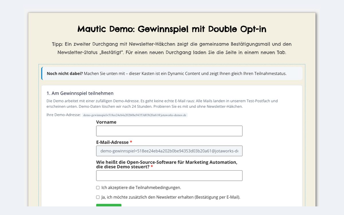Vorschau: Gewinnspiel mit Double Opt-in